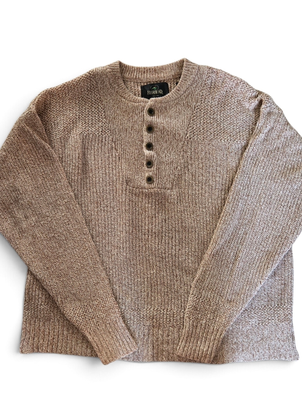 RedHead Men's Tan Crewneck Henley Sweater